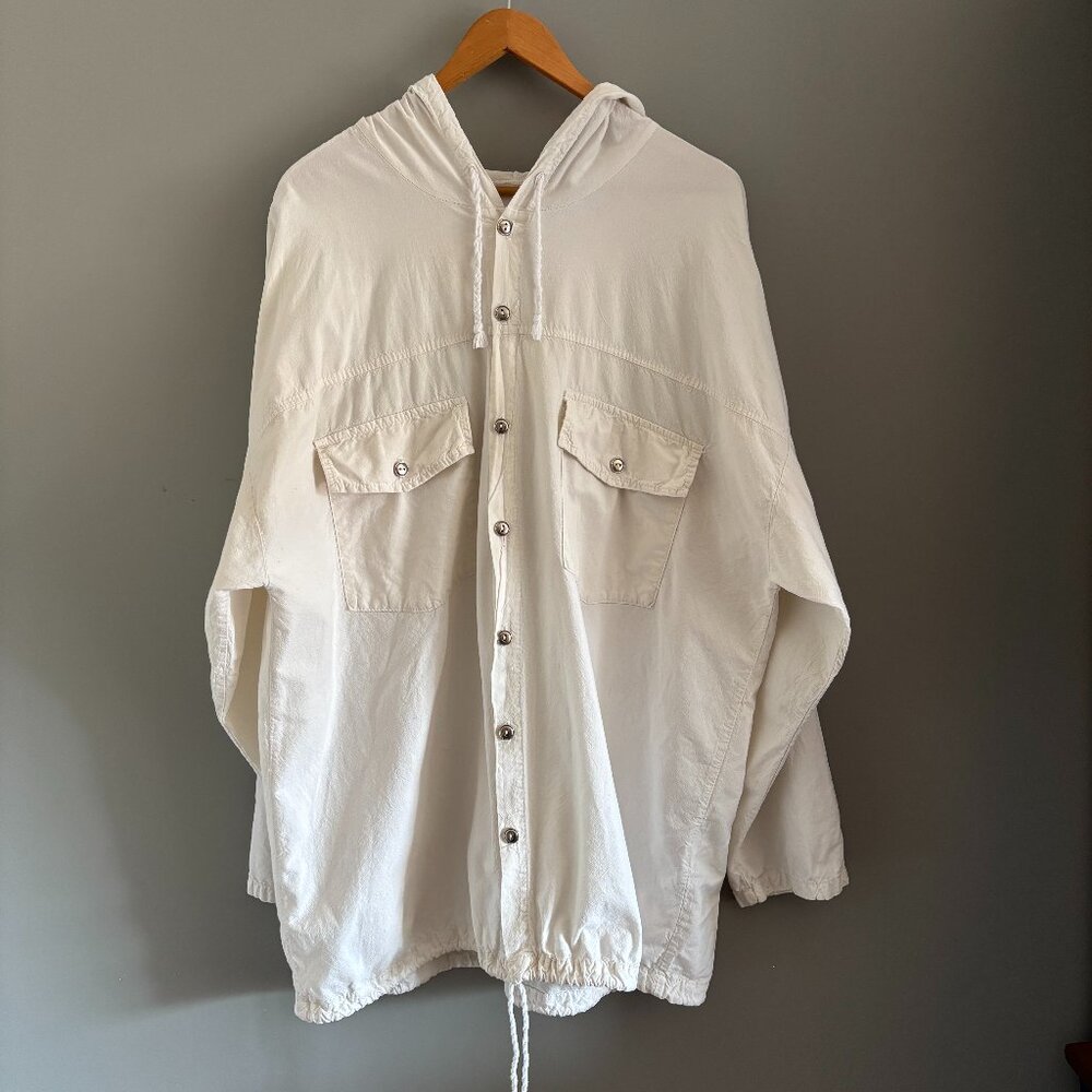 Vintage Papery White Cotton Hooded Shacket